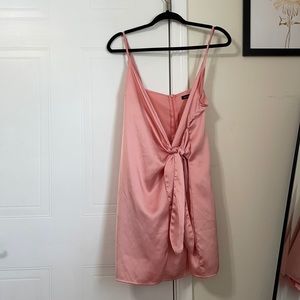 Pink Satin Front Wrap Dress